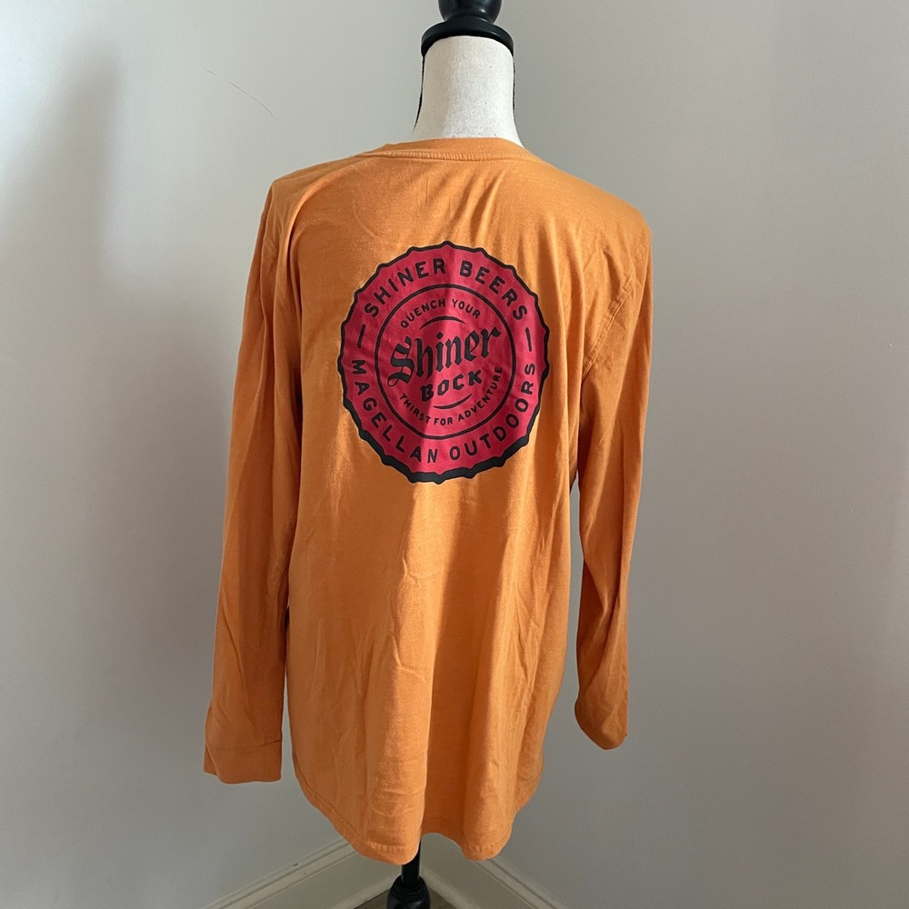 Shiner Bock Magellan Beer Tee Large Long Sleeve Shirt Orange Fish Gear Boyfriend